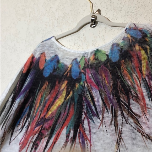 Forever 21 Boho Style Poncho Sweater feather print - Picture 4 of 5